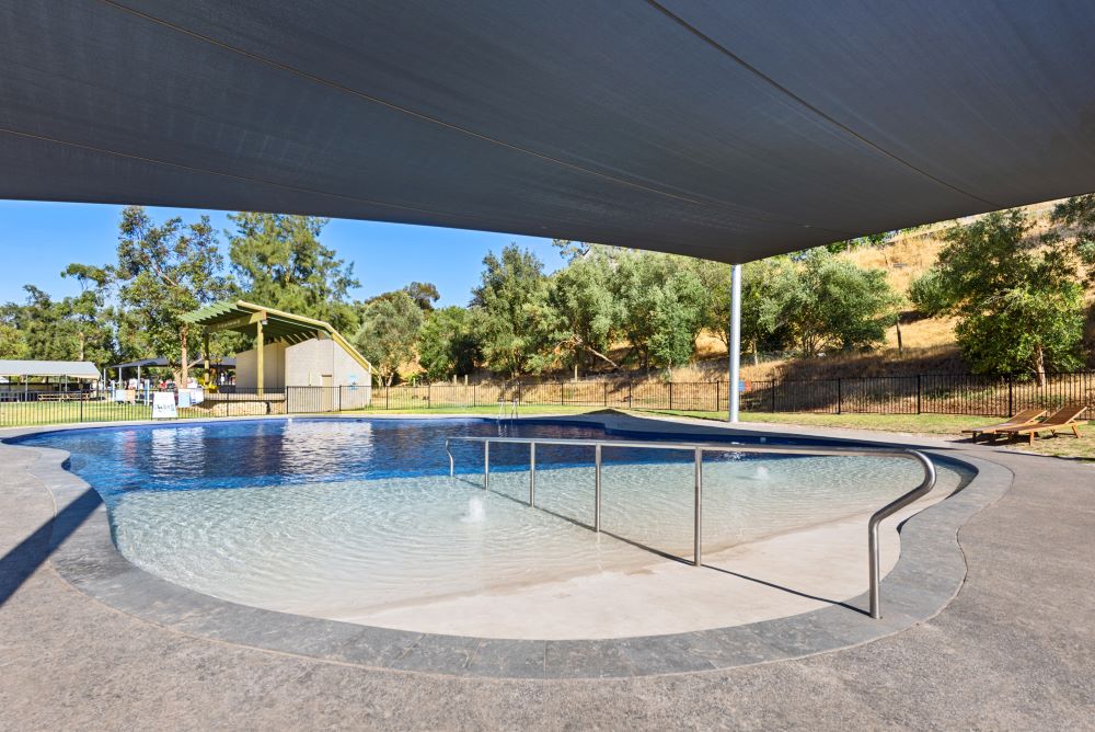 Outdoor, shaded and heated pool at Barossa Valley